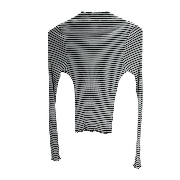 H&M Striped Lettuce Hem Ribbed‎ Long Sleeve Tee Top M - Picture 3 of 5